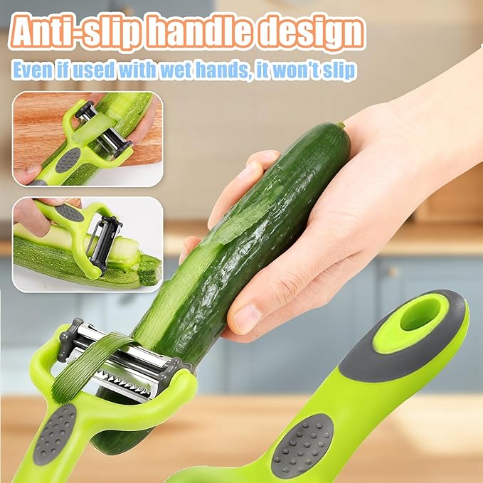 Bestac 3-in-1 Multifunctional Fruit & Vegetable Peeler - Stainless Steel Blade for Peeling/Julienning/Slicing Non-Slip Handle Ideal for Potatoes/Cucumbers/Apples Home Kitchen Daily Use (3)