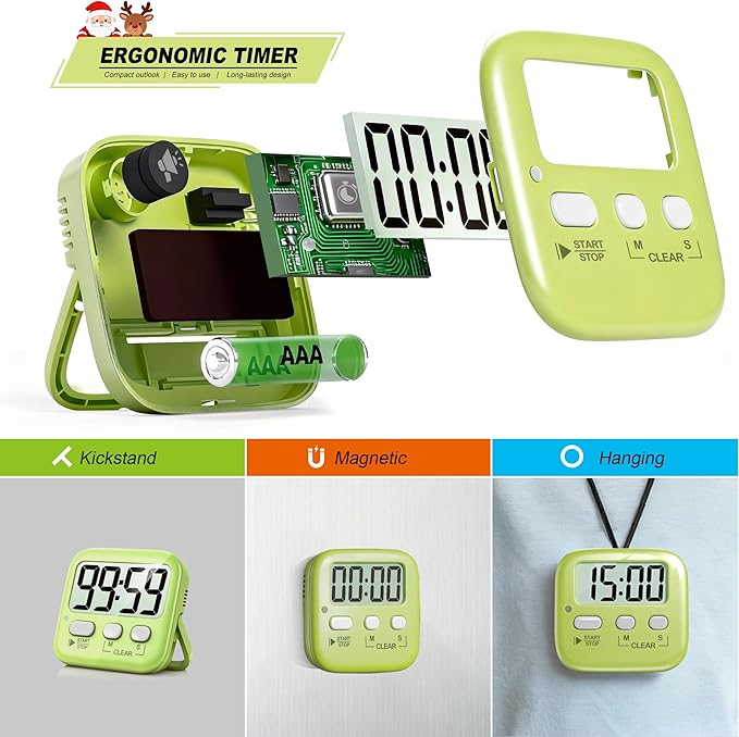 Antonki 2 Pack Digital Timer for Kids, Magnetic Countdown Kitchen Timers for Cooking, Egg, Classroom, Teacher, Exercise, Study, Oven - Battery Included