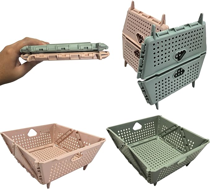 2 Pcs Collapsible Colander Strainer, Multipurpose Drain Basket for Fruit Storage, Mini Foldable Picnic Basket for Kitchen, Travel, RV, Car, Space-Saving Fruit Drain Basket for Food Organizing