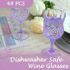 Plastic Wine Glasses, Plastic Goblets Vintage Style Cordial Unbreakable Drinking Glasses, Reusable Drinkware for Wedding Reception, Grand Event Party Supplies (48, Purple)