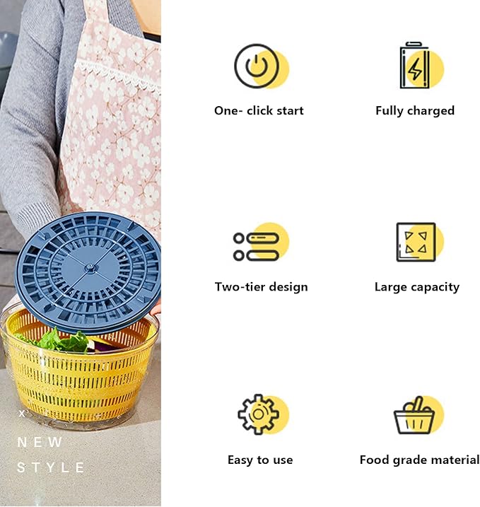 Vegetables Washer Dryer,4L Large Capacity Fruit Vegetable Strainer Spinner,USB Electric Salad Lettuce Spinner,Automatic Compact Salad Cleaner and Dryer for Home Kitchen(Blue)