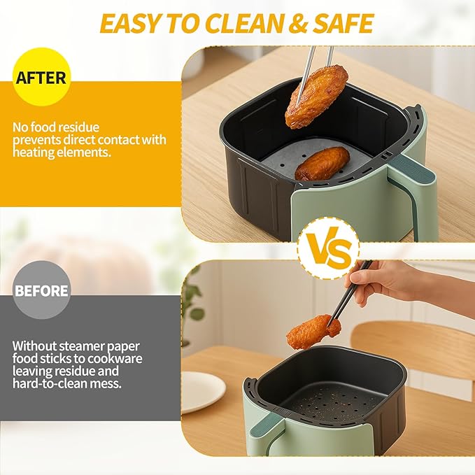 100 PCS Non-Stick Bamboo Steamer Paper, 10" Round Liners with Holes for Steamer Basket, Air Fryer, Bamboo Steamers, and Oven Use