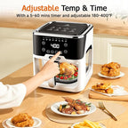 Glass Air Fryer, Portable Air Fryer with 6.0QT Glass Container, Adjustable Temp & Time, Overheat & Power-Off Protection, 8-in-1 Non Toxic AirFryer for Quick Easy Meals