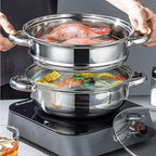 Steamer Pot for Cooking 11-inch Steam Pots with Lid, Multipurpose Steam Pot Stainless Steel Steaming Pot Cookware with Handle for Vegetable, Stews, Pasta, Dumpling, Sauce, Food (3 Tier)