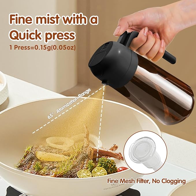 YARRAMATE 2PCS 16oz/470ml Oil Sprayer for Cooking with Stickers, Food-Grade 2 in 1 Olive Oil Dispenser Bottle for Kitchen, Premium Dark AmberGlass Oil Bottle for Air Fryer, BBQ (Black & Green)