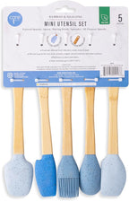 Core Kitchen 8.25" 5pc Silicone Mini Utensil Set with Bamboo Handles - Speckle Pastel Sky, Levi Blue, Royal Ribbon