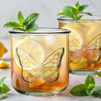 COURONNE CO. Clear Recycled Drinking Glass Tumbler, Perfect for Cocktails, Refreshments & Everyday Use, Restaurant Grade, Crafted without lead-based materials (10.1 Oz, Butterfly), Pack of 6