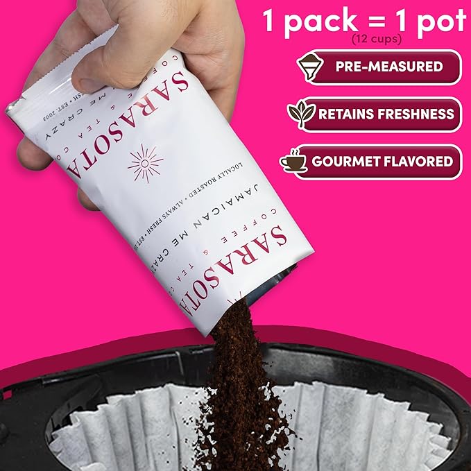 Jamaican Me Crazy Flavored Coffee Packets – Medium Roast Ground, 2oz Bulk Packs for 12-Cup Drip Coffee Maker, Low Acid, Mold Free, 36 Count
