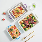 Domini Casserole Dishes for Oven, Ceramic Baking Dishes for Oven Set of 2, Lasagna Pan Deep, Baking Pan Set Square Casserole Dish Set with Handles for Baking, Pattern Purple(11.4+8.5inch)