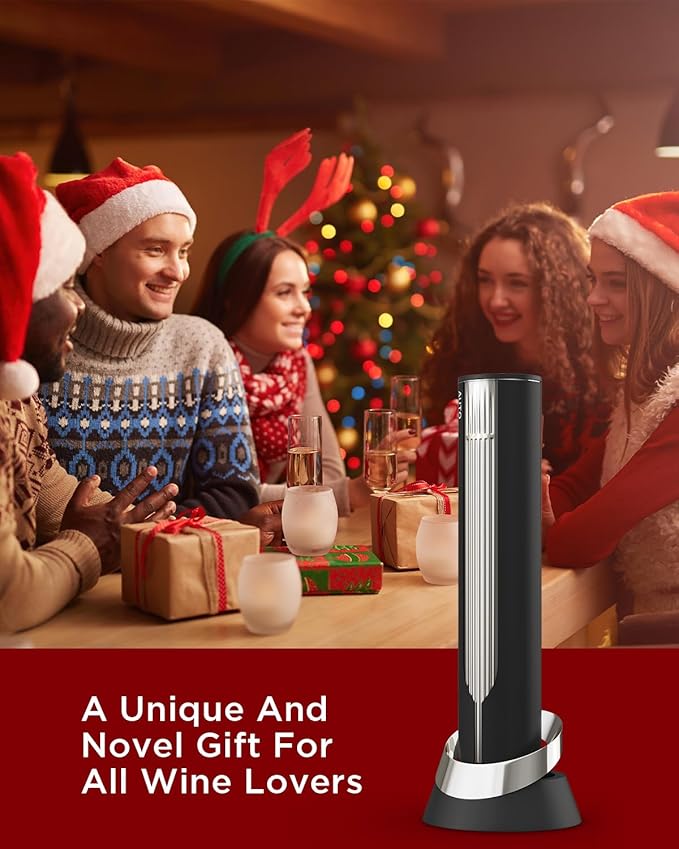 Luxury Automatic Electric Wine Opener with Charging Base, Built-in Foil Cutter - Rechargeable Wine Bottle Opener | Gift for Wine Lovers
