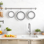 Collapsible Colander 3-Pack Set Space-Saving Foldable Kitchen Strainer with Non-Slip Base Durable Thickened PP+TPE Collapsible Strainers for Pasta, Vegetables, Fruits (Gray-White)
