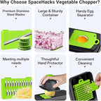 SpaceHacks 12-in-1 Vegetable Chopper, Kitchen Gadgets with 7 Blades, Veggie, Food, Onion Chopper, Cucumber Slicer, Versatile Mandoline, Includes Egg Separator & Finger Guard, Green