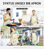Syntus Apron for Men Women, Adjustable Cooking Kitchen Chef Aprons with 2 Pockets, Cotton/Polycotton/Polyester