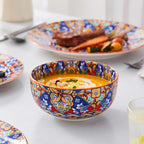 vancasso 12 Pieces Dinnerware Sets, Orange Plates and Bowls Set, Porcelain Dishes Set for 4, Microwave and Dishwasher Safe, Scratch Resistant, Bohemian Style Dining Ware Service for 4, Series SIMI
