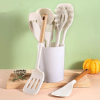 Silicone Kitchen Utensils Set 10 Piece, Heat Resistant, Non-Stick, Wooden Handle Cooking Tools