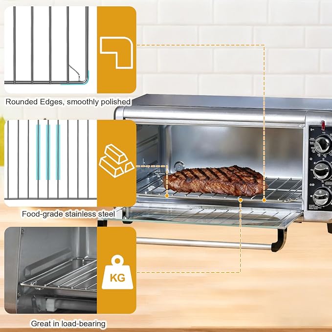Countertop Toaster Oven Accessories for BLACK DECKER 8 Slice Extra Wide Convection Toaster Oven, 16.5×11.5 IN Stainless Steel Toaster Oven Replacement Parts Baking Rack Wire Rack