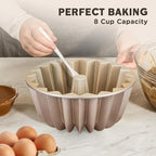 KITESSENSU Non-Stick Cake Pan, 9.5-Inch Aluminum Cake Mold, 8 Cup Fluted Heavy Duty Tube Pan, Durable Rust & Scratch-Resistant, Baking Mold for Jello, Gelatin, Chocoflan, Flan, French Wreath,Gold