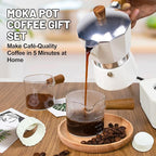 4-in-1 Moka Pot Espresso Set with Electric Stove 3 Cup Aluminum Stovetop Coffee Maker Percolator Italian Classic Mocha Coffee Machine with Powder Dispenser Filter Paper Portable Camping White