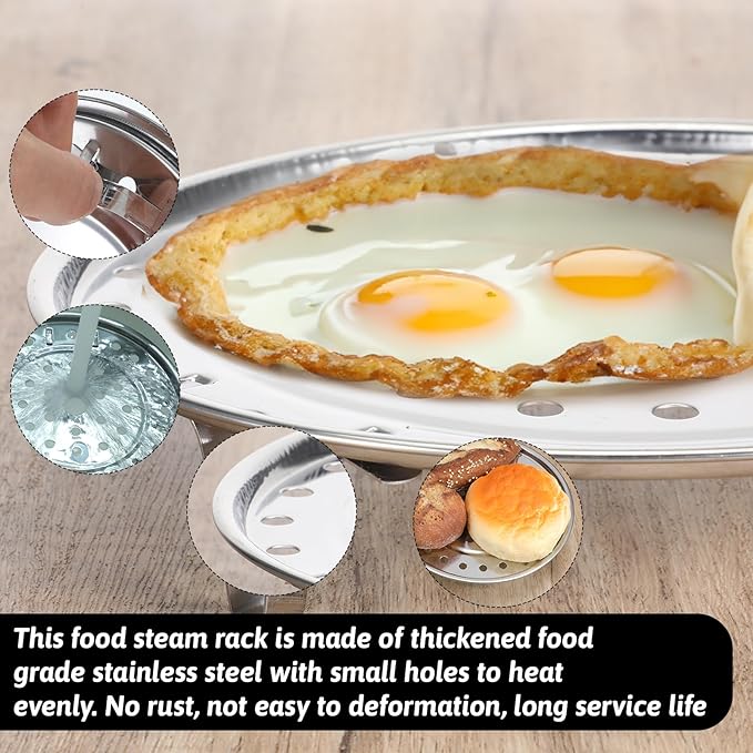 Steamer Basket for Pot, 2PCS 8.7 Inch Round Food Steamers Insert Stainless Steel Steaming Basket Multi-function Steamer Rack Tray with Removable Stand for Vegetable, Dumplings, Fish, Seafood Cooking