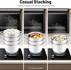 5-Tier Stainless Steel Steamer, 12.8 Inch Commercial Multi Tier Stainless Steel Cookware Pot Vegetable Meat Steamer Cooker Set w/Glass Lid for Steaming Shrimp & Miscellaneous Grains
