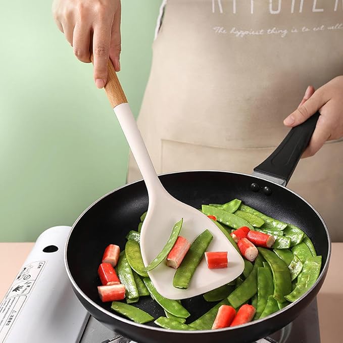 Silicone Kitchen Utensils Set 10 Piece, Heat Resistant, Non-Stick, Wooden Handle Cooking Tools
