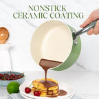 MICHELANGELO Sauce Pan with Lid, Non Stick Saucepan Set of 3-1Qt & 2Qt & 3Qt Small Pots for Cooking, Ceramic Saucepan - Non-Toxic, Scratch-Resistant, Oven Safe, Natural Green
