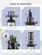 Ganiza Cold Press Juicer, 4.3" Compact Space-Saving Design Juicer Machine with 3 Replaceable Filters, One-Touch & Ultra-Quiet Operation, BPA-Free Easy to Clean, Silver