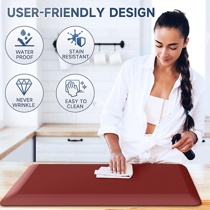StepRite 4/5 Inch Thick Kitchen Mat Anti Fatigue Mat Kitchen Rugs Kitchen Decor Non-Slip, Stain & Water Resistant, Kitchen Mats Desk Mat for Kitchen, Office, Workshop, Red, 17'' x 28''