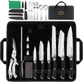 MOSFiATA Chef Knife Sets with Carry case Bag, 19 Pieces Professional Knife Set with Knife Sharpening Rod, High Carbon Stainless Steel Kitchen Chef Knives Set，Dishwasher Safe, For Outdoor