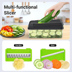 SpaceHacks 12-in-1 Vegetable Chopper, Kitchen Gadgets with 7 Blades, Veggie, Food, Onion Chopper, Cucumber Slicer, Versatile Mandoline, Includes Egg Separator & Finger Guard, Green