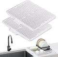 TIKNIK Silicone Dish Drying Mat, Stone Drying Mat for Kitchen Counter with Built-In Drain, Non-Slip Drain Pad with Built-in Drain, Heat Resistant Stone Drying Mat, Hangable, White-2pcs, 20" x 15"