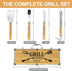 Grilling Accessories, Christmas Grilling Gifts for Men, Birthday Gift for Dad, Heavy Duty Wooden BBQ Grill Kit, Thick Stainless Steel Grill Utensils with Non-Slip Handle Tools in Portable Bag