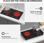 3000w Electric Cooktop, 24" Electric Stove 2 Burner Hot Plate Built-in Double Burner Cooktop with LED Touch Screen,9 Heating 9 Temperature,Kids Lock & Timer,Suitable for all Pans