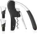 True Lever Corkscrew Manual Stoppers Top-Notch Cork Bottle Opener with Ergonomic Handle and Wine Preserver, Set of 3, Black