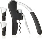 True Lever Corkscrew Manual Stoppers Top-Notch Cork Bottle Opener with Ergonomic Handle and Wine Preserver, Set of 3, Black
