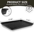 Wildone 2 Pack Half Sheet Baking Pans, Honeycomb Embossed Nonstick Baking Sheet 17.5x12 In, Thicker Carbon Steel Cookie Sheet, Even Heating & Warp Resistant, Black