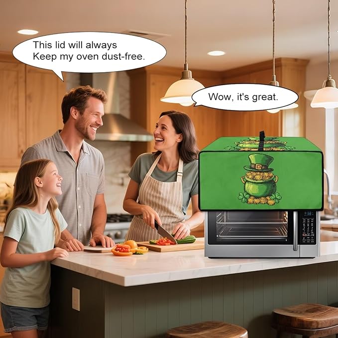 Clover Top Hat Gold Lucky Coin Print Toaster Oven Cover for St. Patrick's Day Decor, Microwave Cover for Kitchen Countertop Appliance Dust Protector Decorative Oven Accessories, Green, L