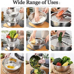 Germany Multifunctional Stainless Steel Basin,Multifunction Stainless Steel Basin with Grater 3 in 1 Vegetable Cutter for Kitchen, Vegetable Slicer Grater Strainer and Drain Basket(10.2)