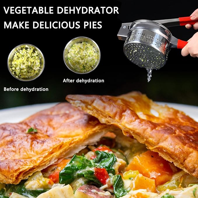 13.5oz Stainless Steel Vegetable Squeezer, Non-Slip Red Silicone Handle, Metal Vegetable Water Squeezer Squeezing Vegetable Liquid
