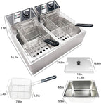 Commercial Deep Fryer with Baskets, 3400W 12.7QT/12L Thickened Stainless Steel Countertop Electric Oil Fryer, Large Capacity with Temperature Control, silver