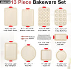 BIEAMA 13-Piece Baking Pans Sets, Nonstick Bakeware Sets, BPA-Free Carbon Steel Stackable Bakeware Set, Cream