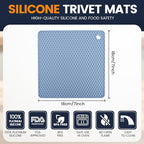 Silicone Trivet Mats 4 Heat Resistant Pot Holders Multipurpose Non-Slip Hot Pads for Kitchen Potholders, Drying mat, Jar Opener, Spoon Holder, Coaster.(Black Nordic Blue)