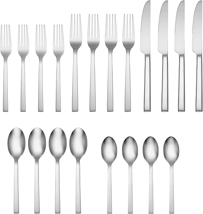 Oneida Silverware Set, Chefs Table 20 Piece Everyday Flatware Set, Service For 4, 18/0 Stainless Steel, Dishwasher Safe, Knives Spoons And Forks Sets, Home And Kitchen Utensils (Silver, 20 Piece)