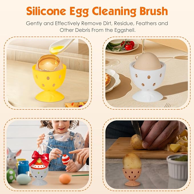 2 PCS Egg Washer for Fresh Eggs, Silicone Egg Brush Cleaner, Egg Cleaner Scrubber for Fresh Eggs, Reusable Multipurpose Washing Egg Tool for Fruits and Vegetables (Beige/Orange)