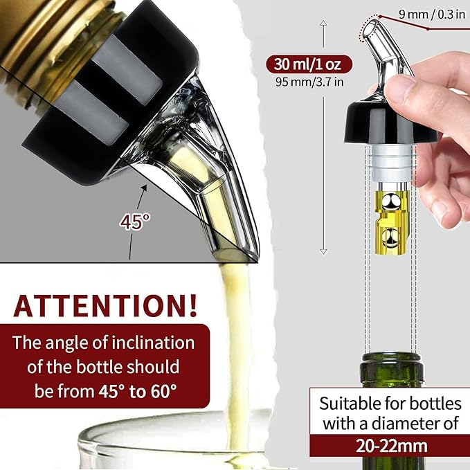 Automatic Measured Bottle Pourer - Quick Shot Spirit Measure Pourer Drinks Wine Cocktail Dispenser Home Bar Tools - 1oz/30ml (12 pack)