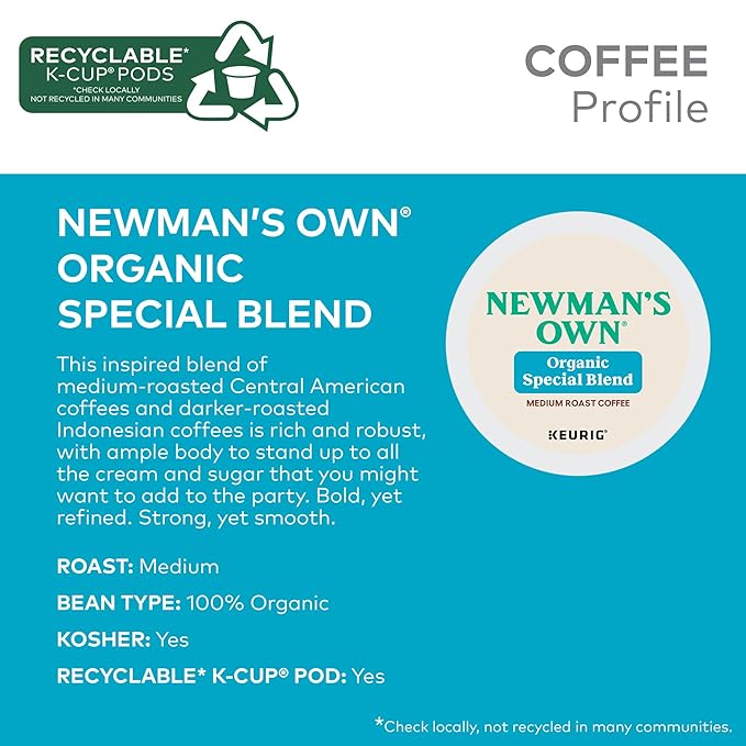 Newman's Own Organics Special Blend, Single-Serve Keurig K-Cup Pods, Medium Roast Coffee Pods, 48 Count