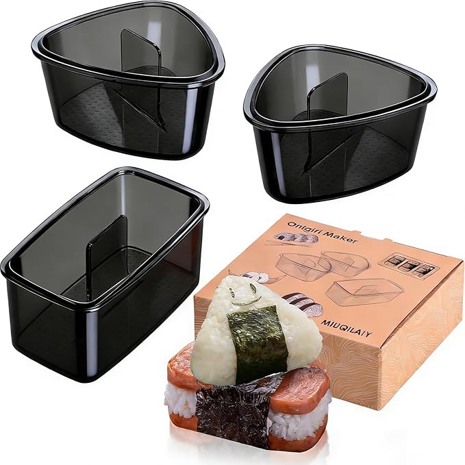3PCS Clear Black Onigiri Rice Ball Mold Maker Kit, Musubi Press, Triangle Sushi Press for Kid Lunch Bento, Non-stick, BPA-Free
