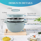 4 in 1 Colander with Mixing Bowl Set, Colander for Kitchen, Strainers and Colanders, Pasta Strainer, Fruit Cleaner, Veggie Wash, Aesthetic Kitchen Essentials - Blue