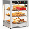 ROVSUN 3-Tier Commercial Food Warmer, 15" Pizza Warmer Food Warmer Display with LED Adjustable Lighting Glass Door Removable Shelves, Countertop Electric Food Warmer for Buffet Restaurant 110V 800W