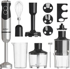 Sunvivi Cordless Hand Blender: 1000W 12-Speed Electric Stick Mixer with 10 Accessories, 600ML Chopper, Whisk, Milk Frother for Smoothie, Soup, Puree, Immersion Blender Set, Black